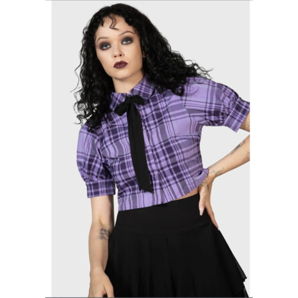 KILLSTAR 2XL Hayee Ribbon Purple Tartan Gothic Witch Wiccan Emo Punk Plaid Crop - Picture 3 of 10